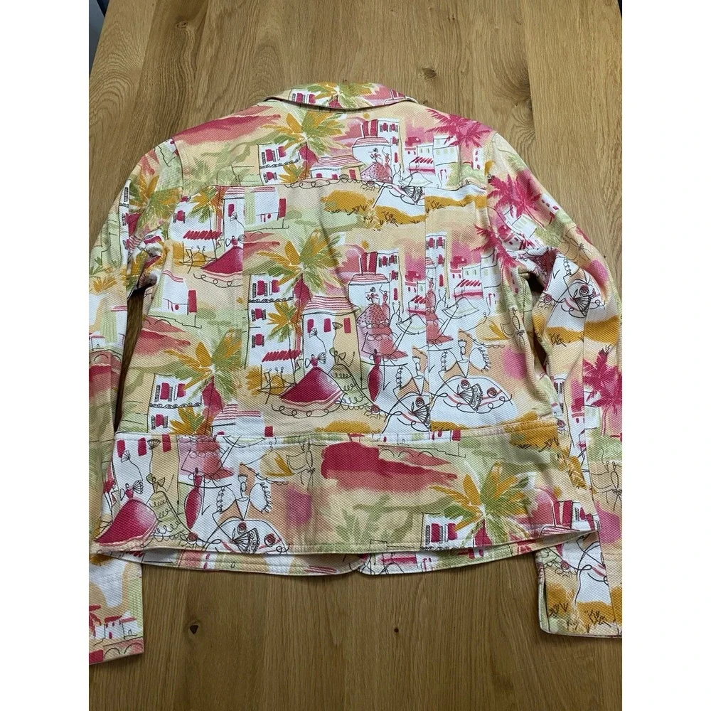 Lemon Grass Studio Women's Denim Style Jacket SZ Lrg Art to Wear Village Print - Picture 9 of 10